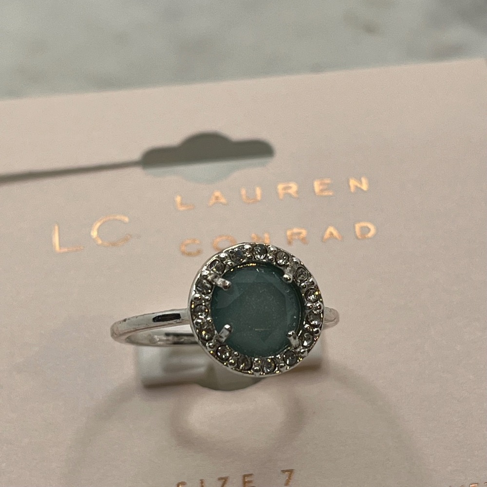Lauren Conrad Dainty Ring Aqua Teal Blue Silver Tone New Gift Jewelry Size 7